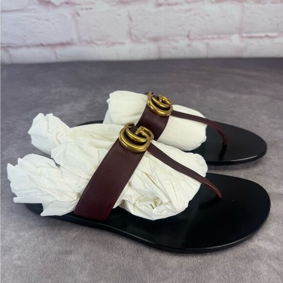 Authentic Gucci Bordeaux Gg Marmont Leather Thongs 37 - Picture 2 of 14